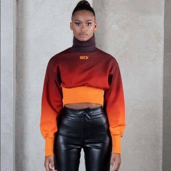 GOI ombré cropped crew neck sweatshirt turtleneck size xs - Picture 7 of 8
